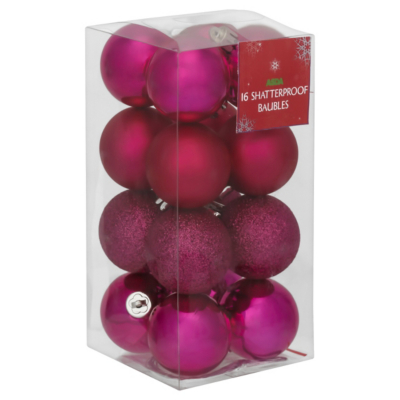 ASDA Shatterproof Pink Baubles - 16 pack, Brights