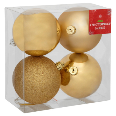 ASDA Gold Baubles - 4 pack, Gold