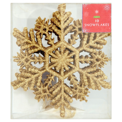 ASDA Gold Glitter Snowflakes - 10 pack, Gold