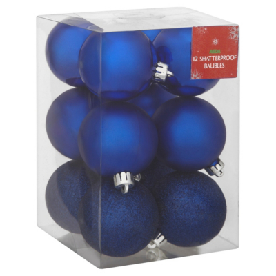 ASDA Blue Baubles - 12 pack, Brights