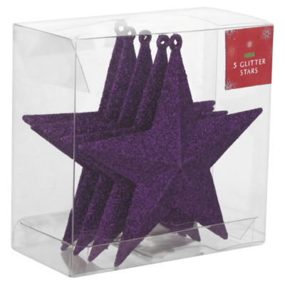 ASDA Purple Glitter Stars - 5 pack, Brights