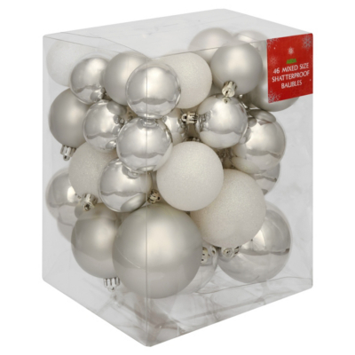 ASDA Silver and White Bauble Pack - 46 pack, Silver