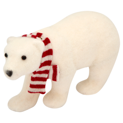 Large Flocked Polar Bear Table Piece, Red
