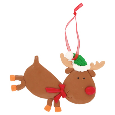 Reindeer Clay Dough Character Christmas Decoration, Red