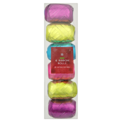 ASDA 6 Pack of 10M Foil Ribbons - Bright, Brights