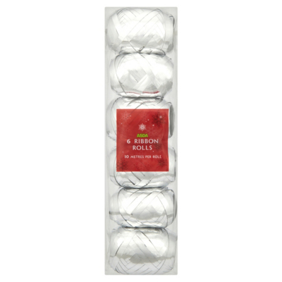 ASDA 6 Pack of Silver Foil Ribbons - 10 metres each, Silver