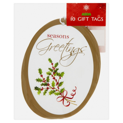 ASDA Holly Gift Tags - 10 pack, Red