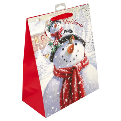 ASDA Traditional Snowman Large Gift Bag, Red