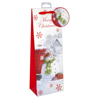 ASDA Traditional Snowman Bottle Gift Bag, Red
