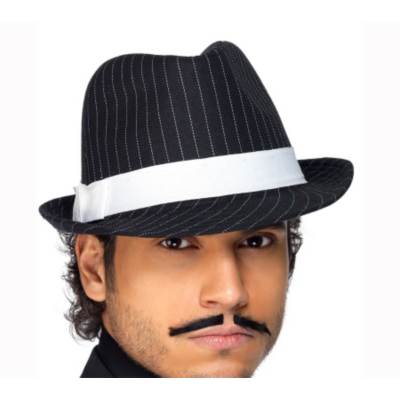 Fancy Dress Pinstripe Trilby Hat, Black