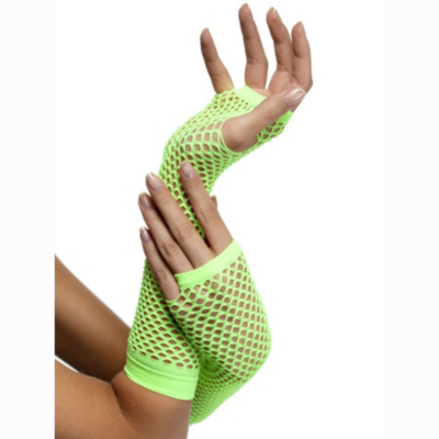 Fancy Dress Fishnet Gloves - Neon Green, Green