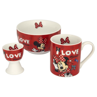 Minnie Mouse 3 Piece Breakfast Set, Red , white and black