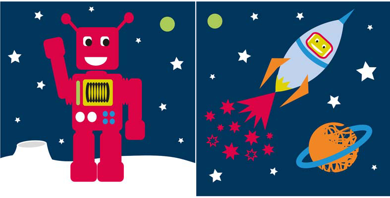 ASDA Robospace Canvas Wall Art - 2 Pack, Blue And Red