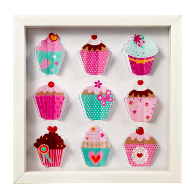Cupcakes Canvas Wall art, White and Pink 002617