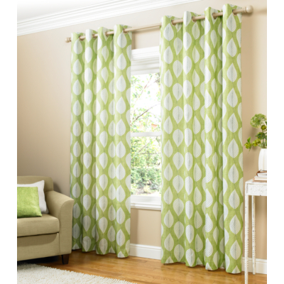 Leaf Printed Eyelet Curtains - Fully Lined,