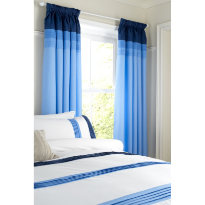 Pleat Curtains Blue Pair - 66 x 72in, Blue