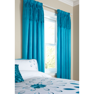 Turquoise Tafetta Pleat Curtains - 54 x 66,