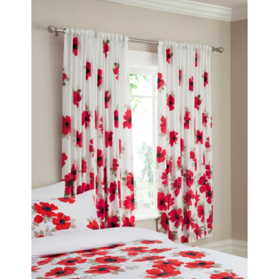 ASDA New Red Poppy Curtains - 66x72 inchs