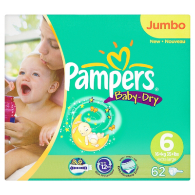 Pampers Baby-Dry 6 Extra Large x 62 Nappies