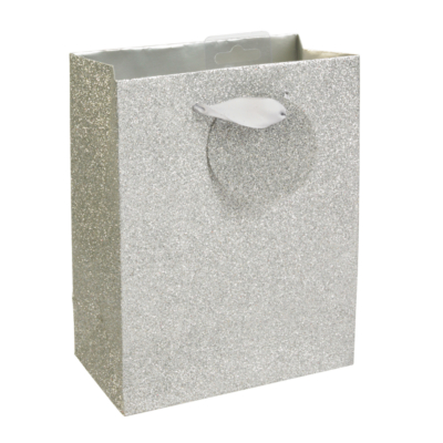 ASDA Small Silver Glitter Gift Bag, Silver 7410-0