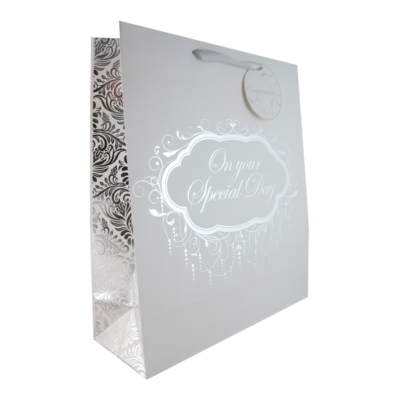 ASDA Large Wedding Gift Bag- Silver and white, Silver