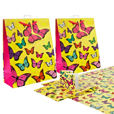 Butterflies Gift Wrap and Tag Set, Yellow AS0177