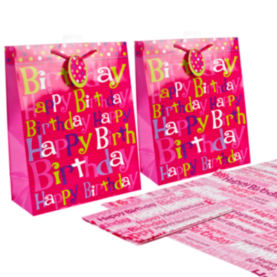 ASDA Happy Birthday Pink Gift Wrap and Tag Set, Pink