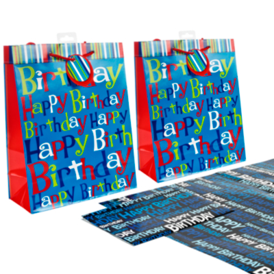 ASDA Happy Birthday Blue Gift Wrap and Tag Set, Blue