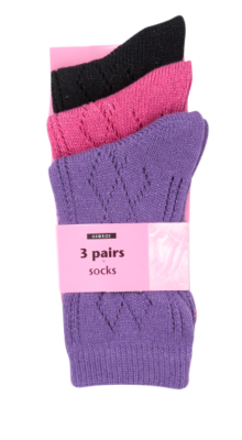3 Pack Diamond Detail Socks