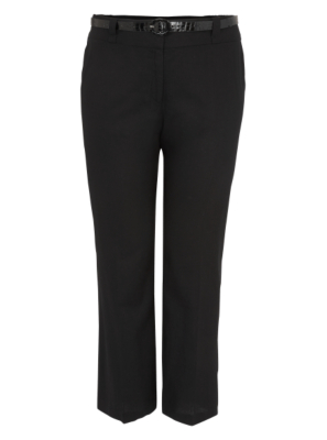 Plus Size Belted Linen Blend Trousers