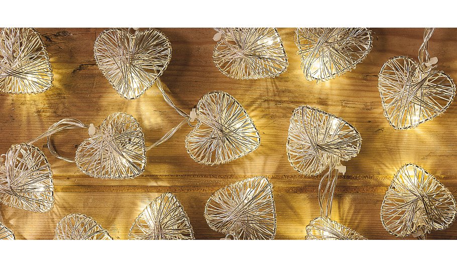 George Home Silver Heart String Lights Lighting ASDA direct