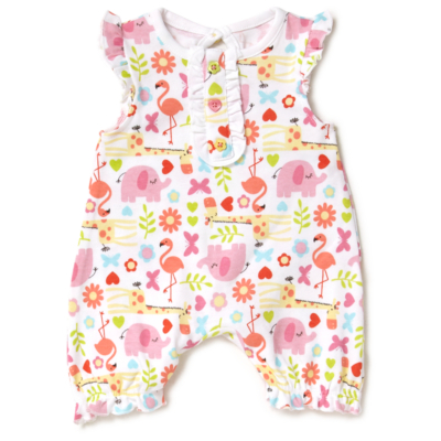 George Animal Print Frill Baby Romper - White, White