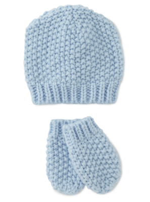 Chunky Knit Baby Hat and Mits - Blue