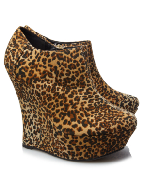 Suedette Platform Wedge Boots - Animal Print