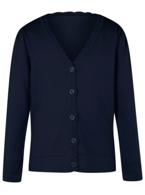 Girls School Scallop Trim Cardigan - Navy