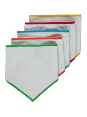 5 Pack Coloured Trim Dribble Bibs Baby at ASDA