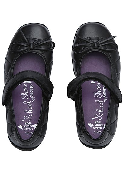 Girls School Quilted Leather Shoes | School | George at ASDA