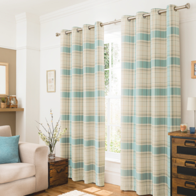 Home Duck Egg Blue Woven Check Curtains Home & Garden
