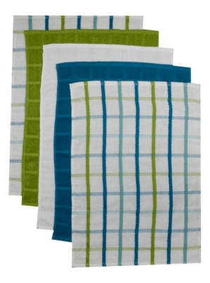 Home Green Ribbon Tie Terry Tea Towels Pack of 5 Textiles