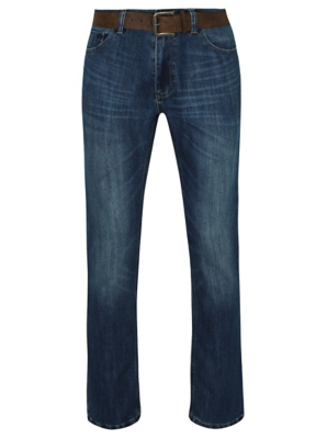 Boston Crew Straight Leg Belted Jeans | Men | George at ASDA