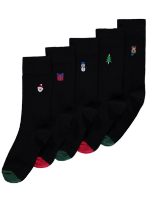 5 Pack Embroidered Christmas Socks  Men  George at ASDA