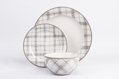 Home 12 Piece Natural Check Dinner Set Home & Garden