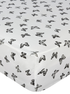 100 Cotton Butterfly Print Fitted Sheet Home & Garden at ASDA
