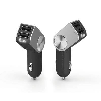 DualPin Dual USB Car Charger, Black and