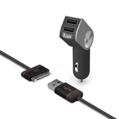 iLuv DualPin Combo USB Car Charger, Black and