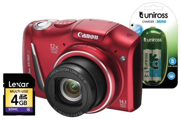 Canon PowerShot SX150 IS Red Camera Kit inc 2x