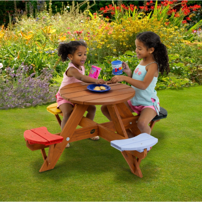 Round Picnic Table Coloured Seats 2017