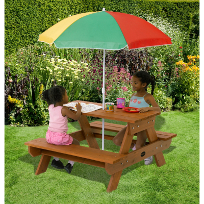 Rectangular Table with Parasol, Wood 02019
