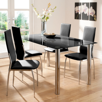 Black Glass Big Rectangle Dining Table, Black