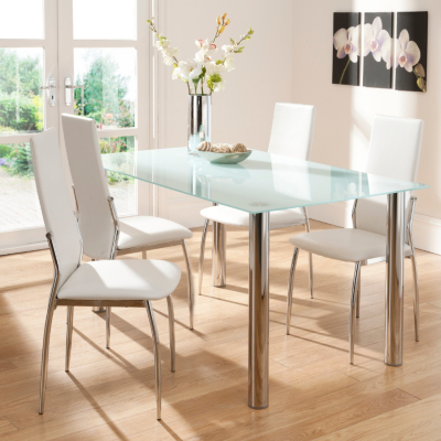 Brooklyn White Glass Big Rectangle Dining Table, White